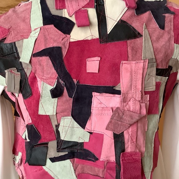 LOVEMATTERS Designer Deconstructed Pink Suede Patchwork Vest - Picture 9 of 15